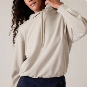 Athleta Taupe Seasoft Bubble Hem Hoodie Jersey Pullover Top
